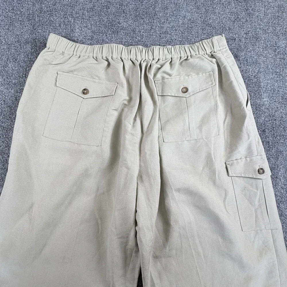 John Henry Pants Men XL 40-42 Beige Linen Blend Cargo Relaxed Coastal Minimalist
